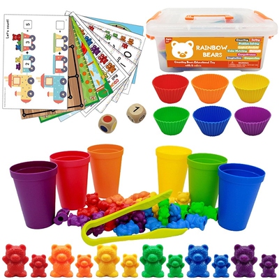Montessori Toys Box Rainbow Stack Cups Counting Bears Color