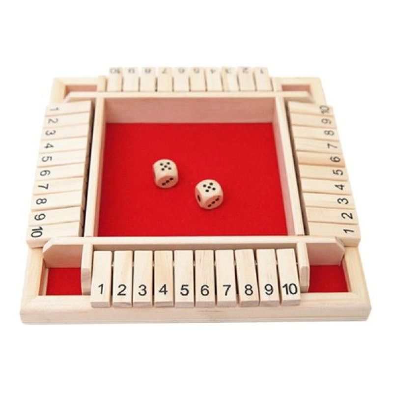 Shut The Box Dice Board Game 4 Sided 10 Number Wooden Flaps