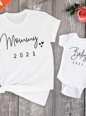 Funny Baby Mommy 2021 Family Matching Clothing Simple Pregna