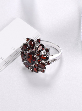 Hot Sale Classic Silver Color Inlaid Garnet Red Zircon Flowe