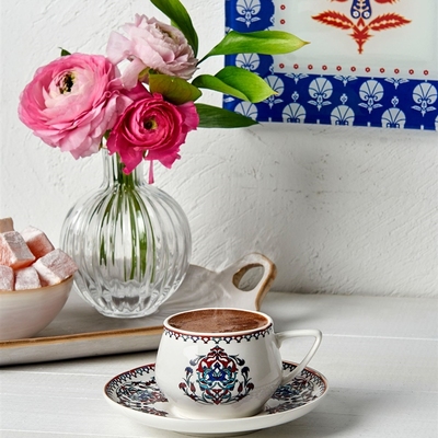 White Authentic Turkish Coffee Set Set in Espresso Patterned