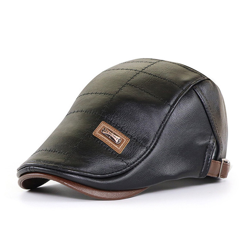 retro pu leather beret hats for men autumn winter faux leath