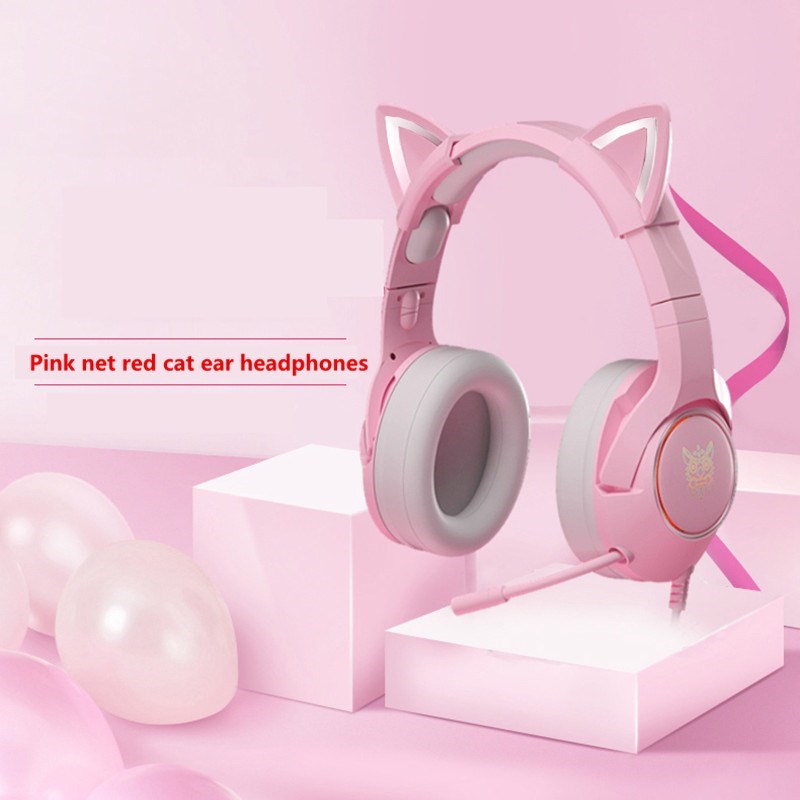 New K9 Pink Wired Game Cat Ear Headset with Microphone HiFi