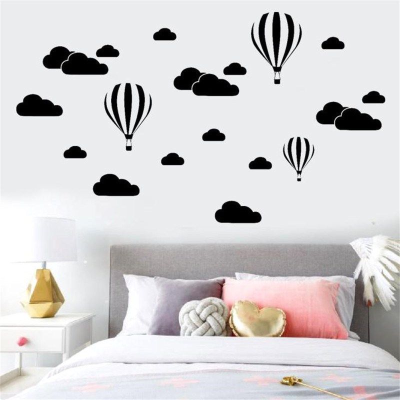 New White Clouds Hot Air oon Wall er Kids Rooms Art Backgro