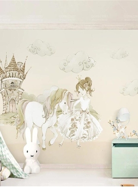 Milofi custom 3D wallpaper mural little princess and unicor