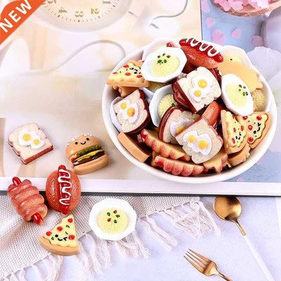 10pcs Hand-painted Resin Imitation Mini Pizza Hamburger Flat