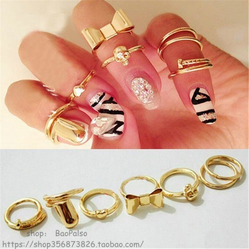 7pcs/Set Gold finger Knuckle Rings For Women Skull Bowknot H