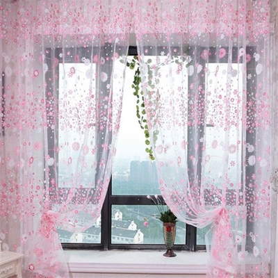 Floral Sheer Voile Window Curtain Grommet Panels for