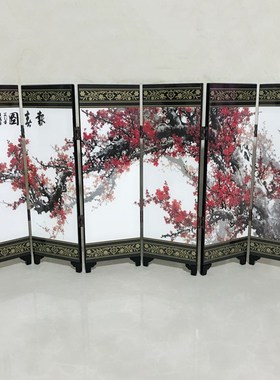 6 Panel Mini Folding Screen Tabletop Wooden Chinese Art Scre