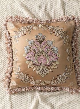 45x45cm retro beige brown jacquard cushion cover flowers