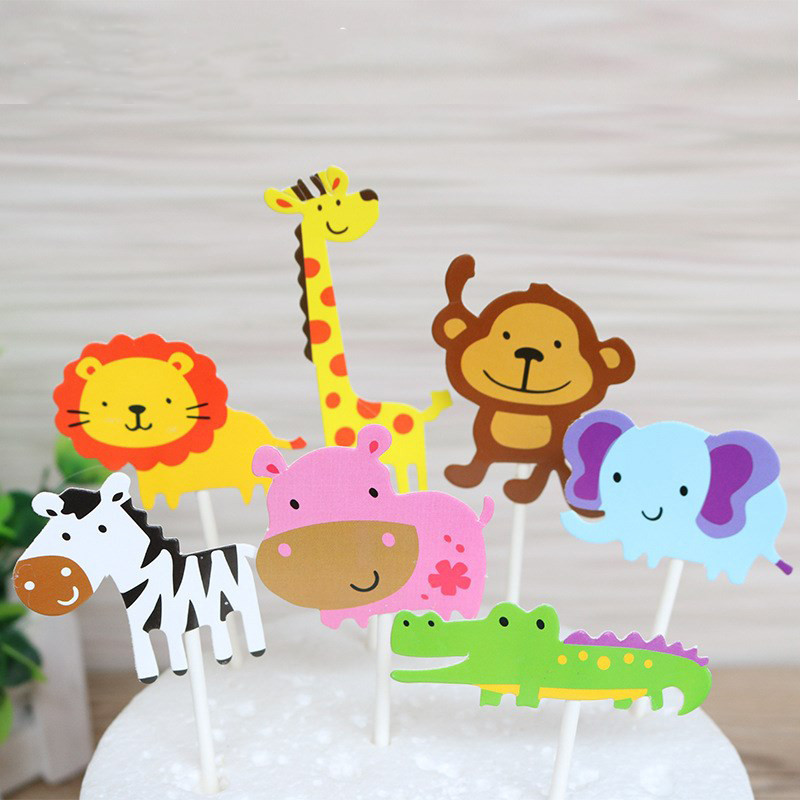 7pcs Kid Monkey Lion Zebra Hippo Crocodile Cake Picker Baby