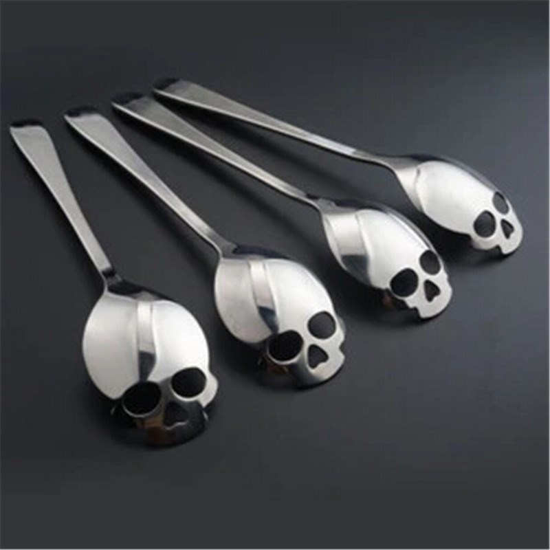 Stainless Steel coffee Scoop Skull shape dessert spoon Food