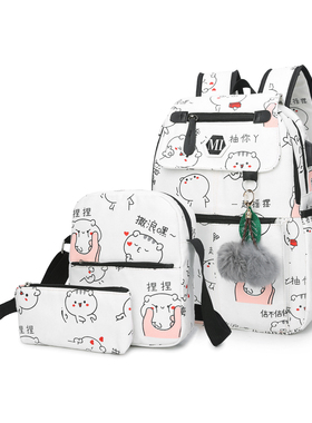 2021 USB Charging Canvas Backpack 3 Pcs/set Women School Ba