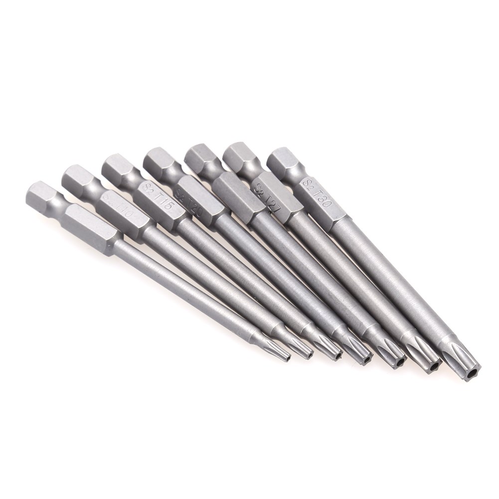 7pc 75mm Long T8-T30  S2 Steel Magnetic Torx Hex Security Sc