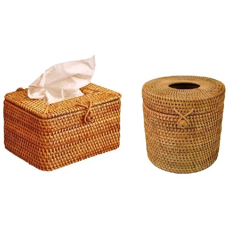 Round Rattan Tissue Box Vine Roll Holder Toilet Paper