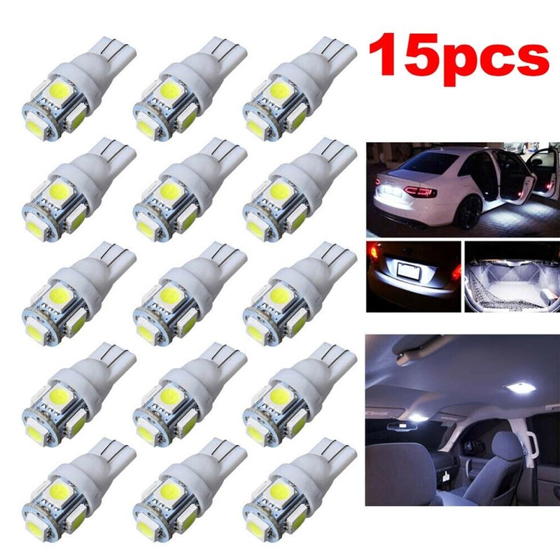 15Pcs T10 LED Car Light Bulb White 5050 5SMD Wedge 1W 80LM19