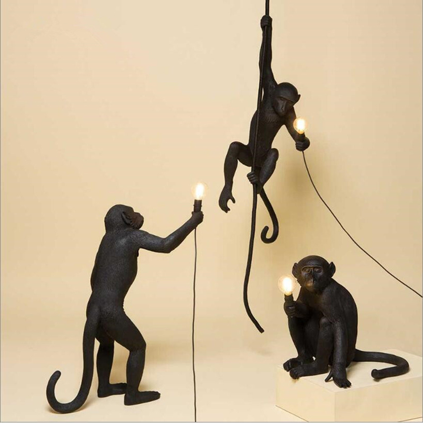 Modern Resin Monkey Pendant Lights Nordic Monkey Hemp Rope H
