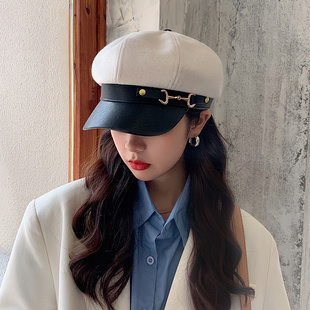 Women's Hat Flat Cap Military Cap Spring Autumn PU