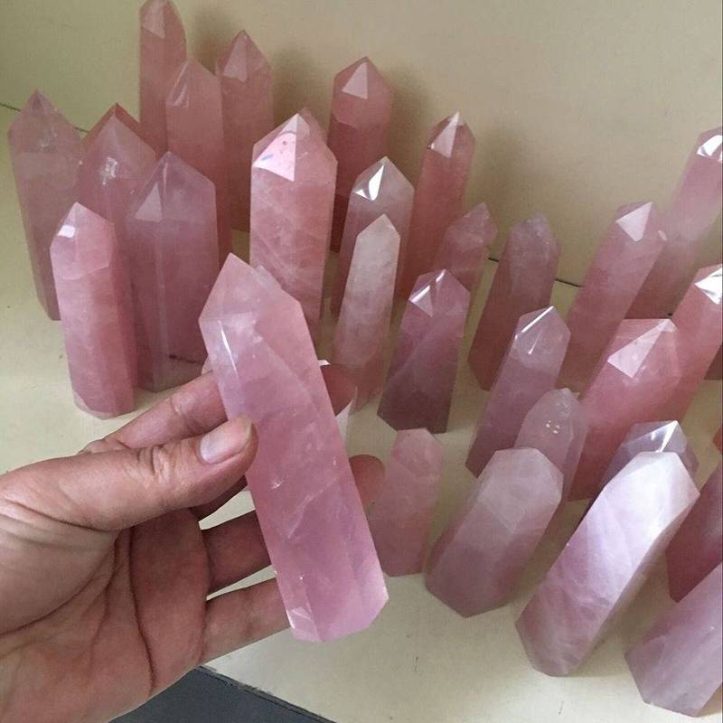 40-50mm Natural Rock Pink Rose Quartz Crystal Wand Point Hea