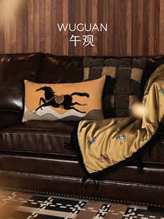 武官木兰枕重型工业编织马中式客厅沙发靠垫高级美拉德彩色靠垫