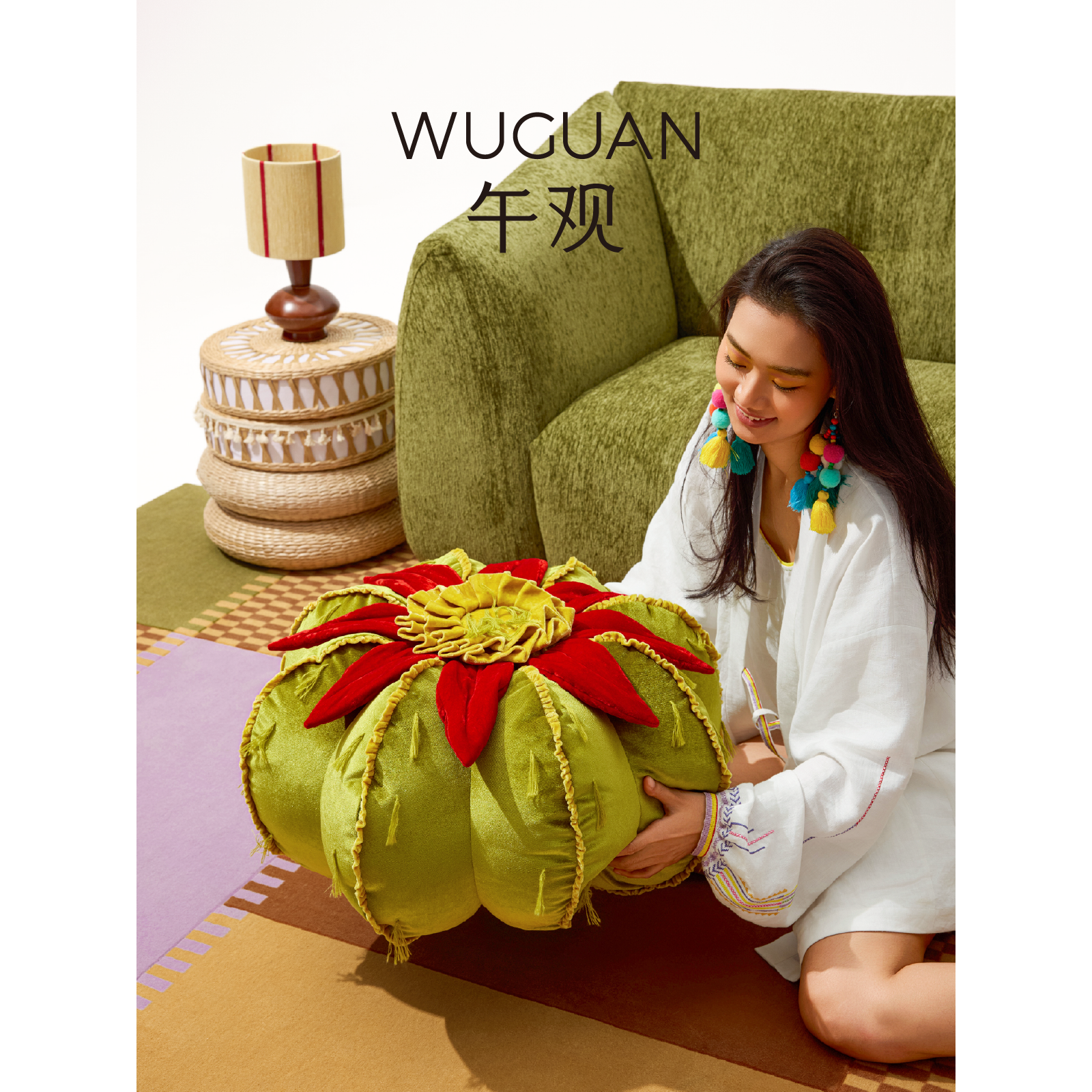 午观『木春』坐墩家居客厅地上地毯可拆洗蒲团中古绿装饰沙发凳子,居家布艺,蒲团,淘宝优惠券,粉丝福利购,淘宝优惠卷