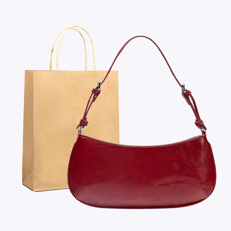 2025夏季新品女包 简约休闲红色时尚百搭通勤碎纹效果单肩腋下包