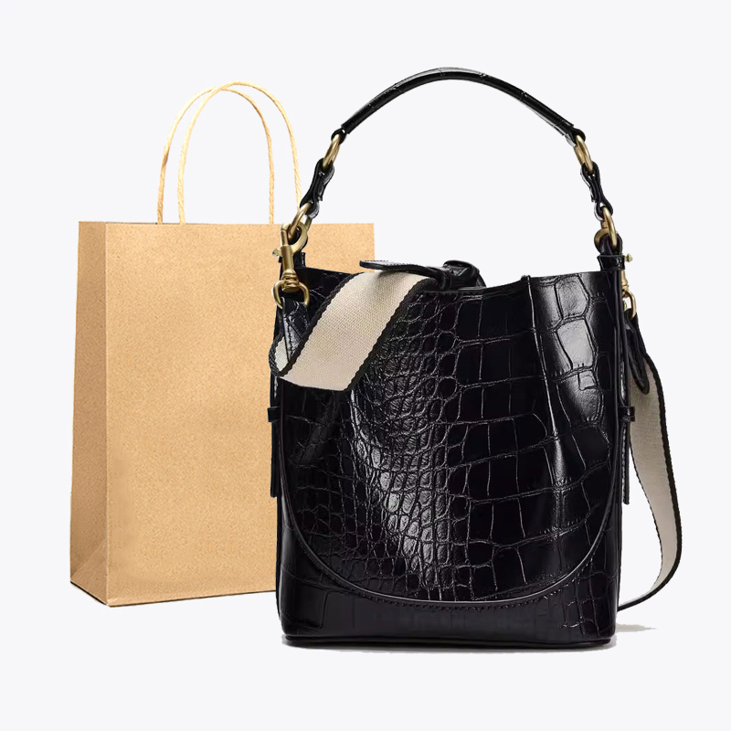 2025秋冬新品女包 黑色动物纹印花单肩斜挎手提水桶包 跨境外贸包