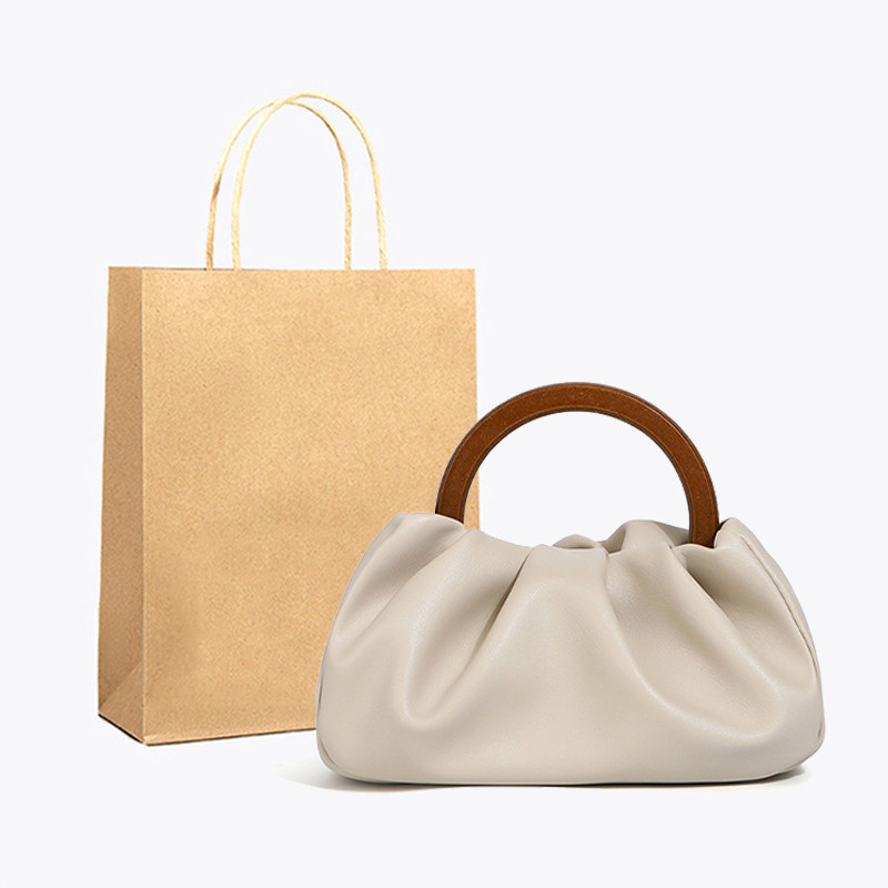 小众设计木手柄手提褶皱云朵包2026新款时尚百搭高级感单肩斜挎包