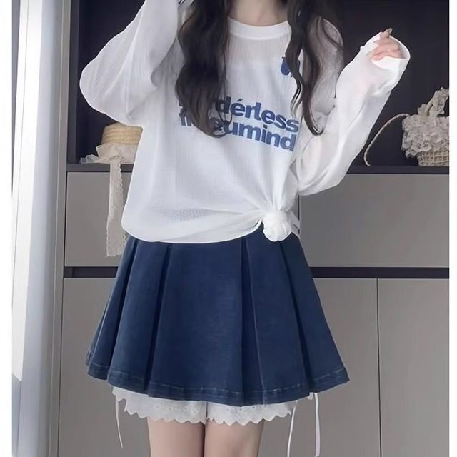 【明星同款】宽松休闲针织衫上衣女镂空字母印花长袖T恤罩衫h26