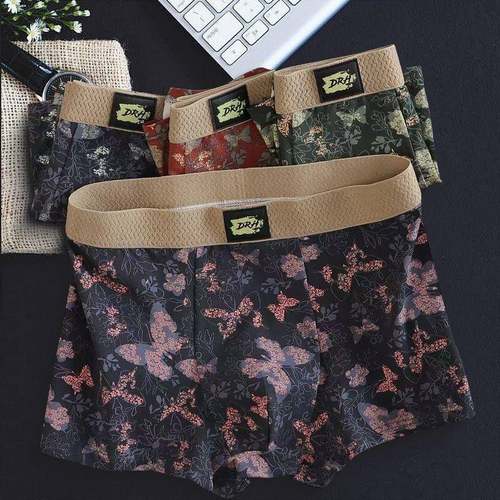 新款中式蝴蝶印花男士内裤舒适透气平角男款复古个性男潮一键oi32