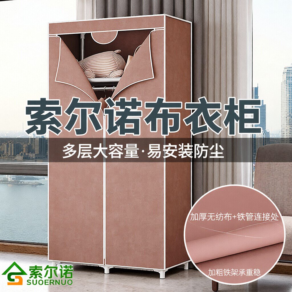 简易布衣柜家用挂衣架赠送收纳箱图片