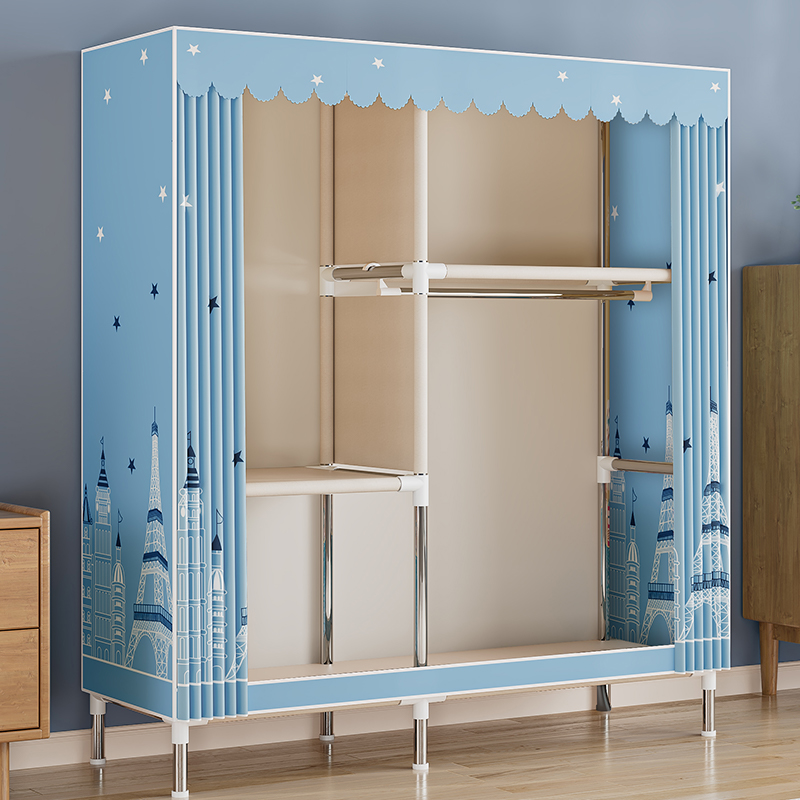 衣柜家用卧室简易组装单人出租屋出租房收纳衣橱钢管加粗加固衣橱