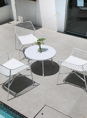 园北欧户外金属86327桌椅套件庭花售楼部院防雨铁桌椅组合艺