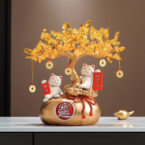 财源广进发财树招财猫摆件客厅店铺收银柜台装饰工艺礼品摆饰乔迁