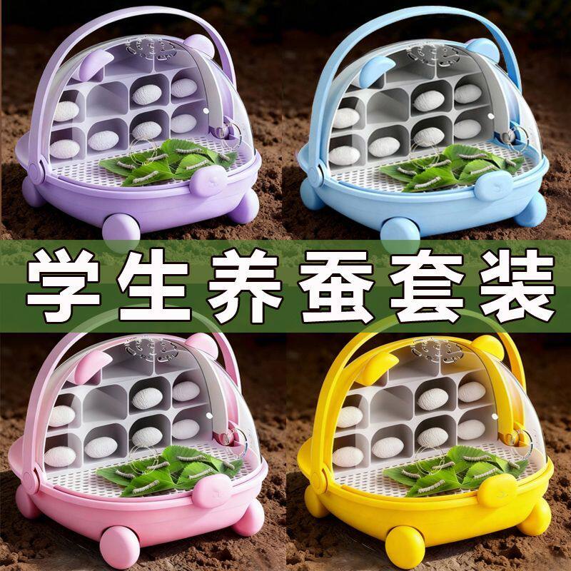 蚕宝宝学生养蚕套装太空培育舱饲养盒七彩色蚕茧活体蚕卵桑叶工具