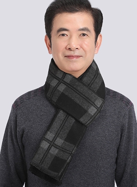 围巾老年人仿羊毛围脖秋冬电车骑行防风保暖护颈学生通勤格子围巾