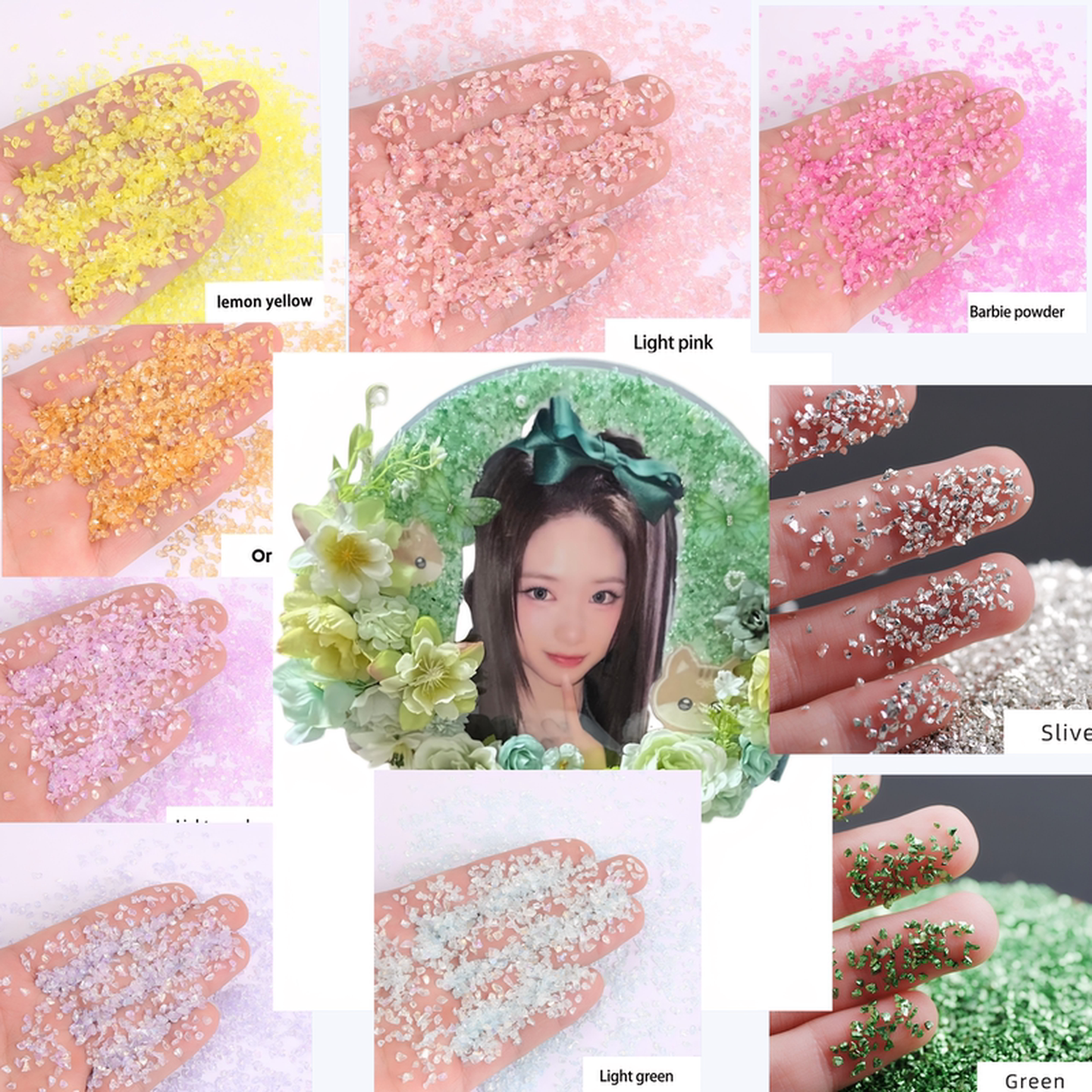 大王扇diy材料幻彩玻璃碎石钻美甲饰配明星应援色玻璃碎石材料包