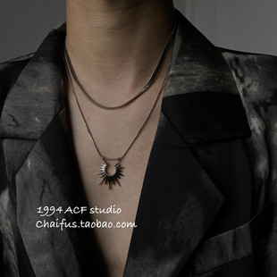 项链男高级感痞帅冷淡风太阳花双层叠戴蛇骨链嘻哈风潮酷项链