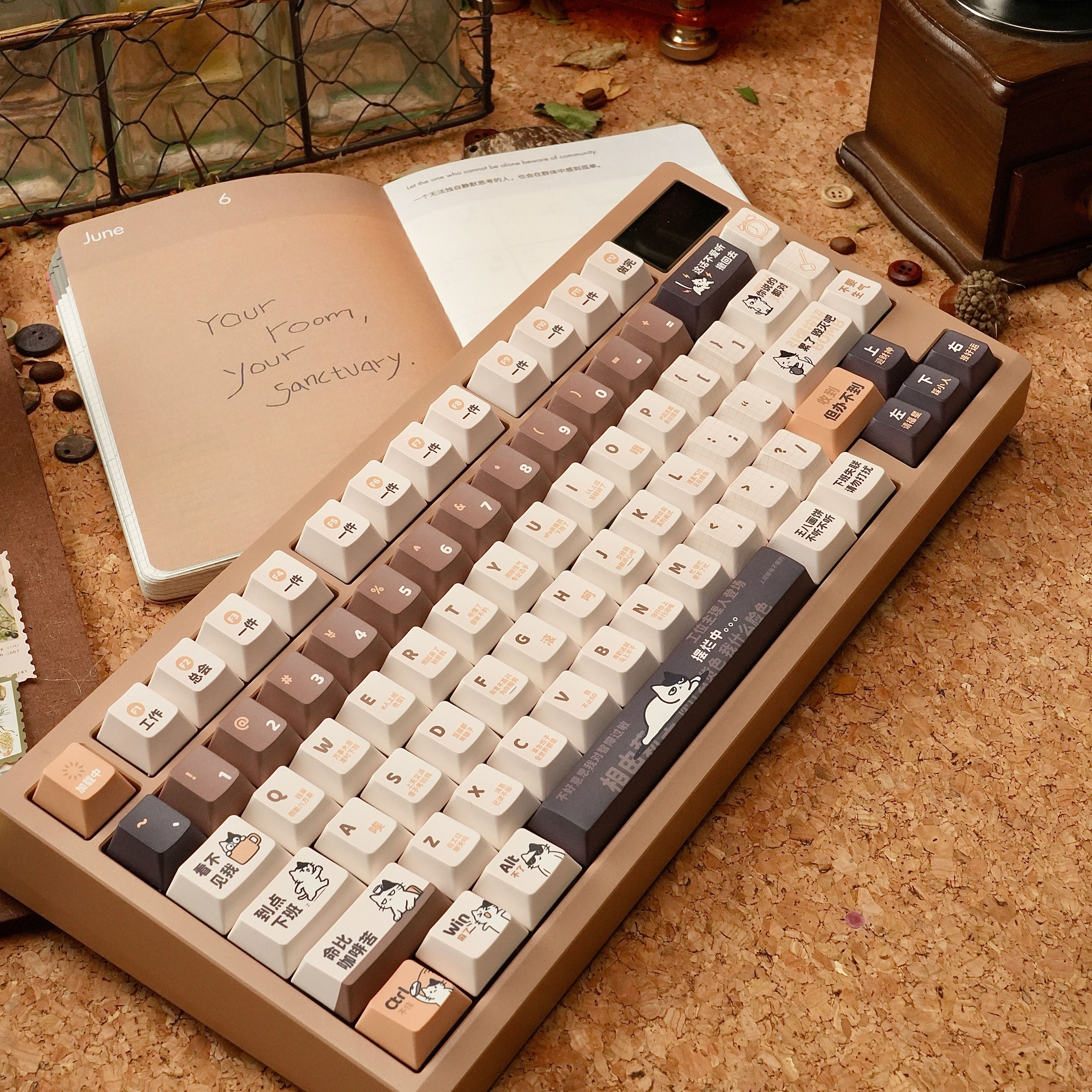 嗨元创摸鱼猫猫原厂不透侧刻moa机械键盘键帽PBT