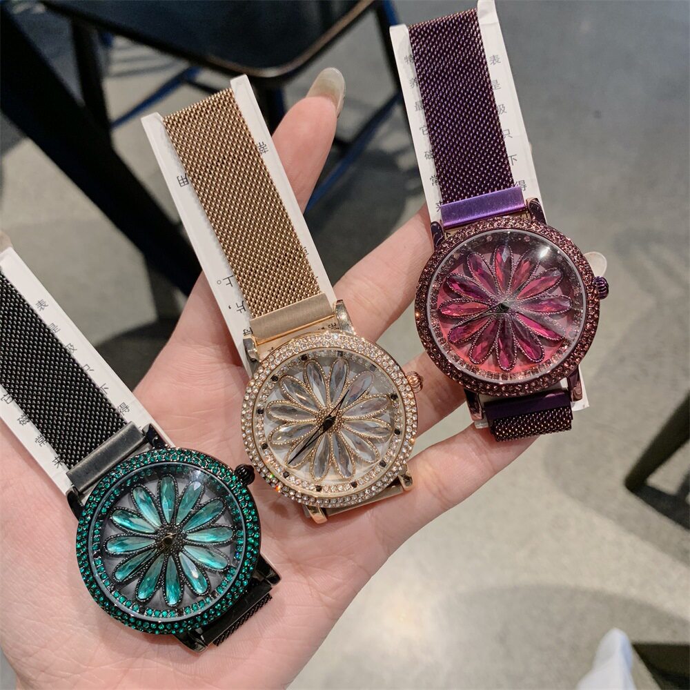 mashali 玛莎莉小邹菊花型时来运转磁表带时尚精美同款石英表