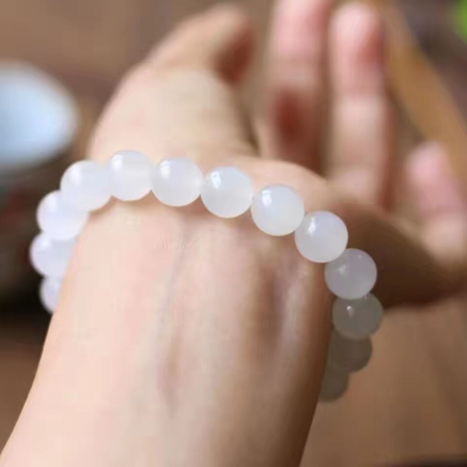 和田玉手链天然玉石圆珠羊脂级高端手串老坑老料白玉手串青海证书