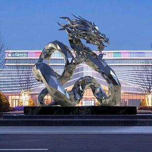 不锈钢雕塑龙象狮子鲸鱼马熊猫青蛙户外广场公园创意大型动物摆件