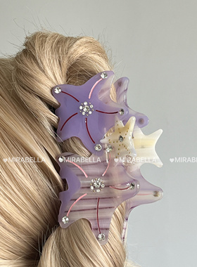 夏季新款海洋抓夹彩色海星醋酸发夹发量多夹高级感条纹点钻发饰