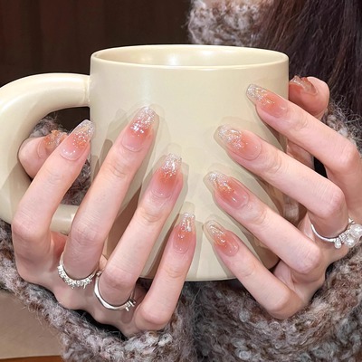 艺人秋冬显白鎏金碎钻纯手工美甲穿戴甲短款高级感新款指甲贴片