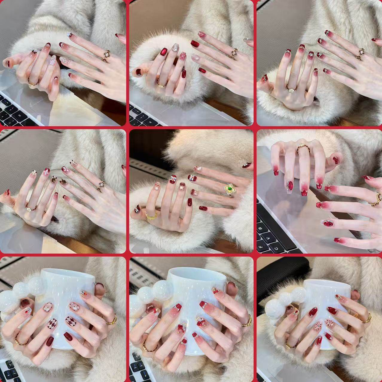 艺人超短款新年喜庆战甲纯手工美甲穿戴甲轻奢富贵高级感显白婚甲,彩妆/香水/美妆工具,穿戴甲/甲片,淘宝优惠券,粉丝福利购,淘宝优惠卷