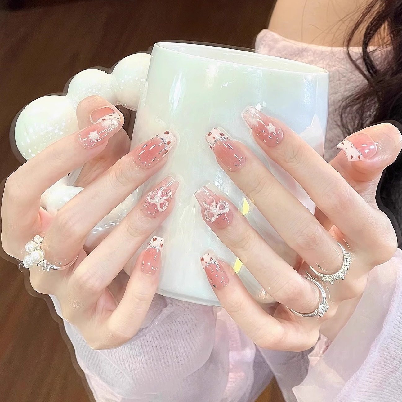 艺人可爱纯欲法式豹纹纯手工美甲穿戴甲短款高级感显白美甲贴片