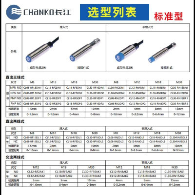 CHANKO/长江CL接近开关传感器M8M12M18M30直流三线NPN常开PNP交流