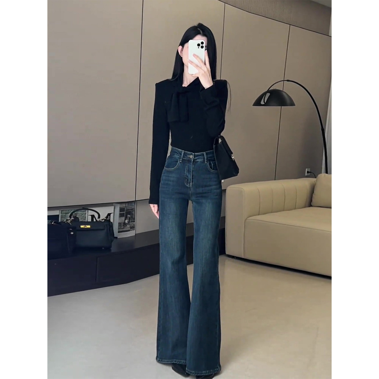 加绒不贴腿微喇牛仔裤女秋冬季2025新款小个子显瘦高腰阔腿喇叭裤