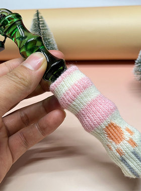 高硼硅翠绿色节节竹子摆件+针织猫爪防滑套光滑细腻无毛刺1.6*16