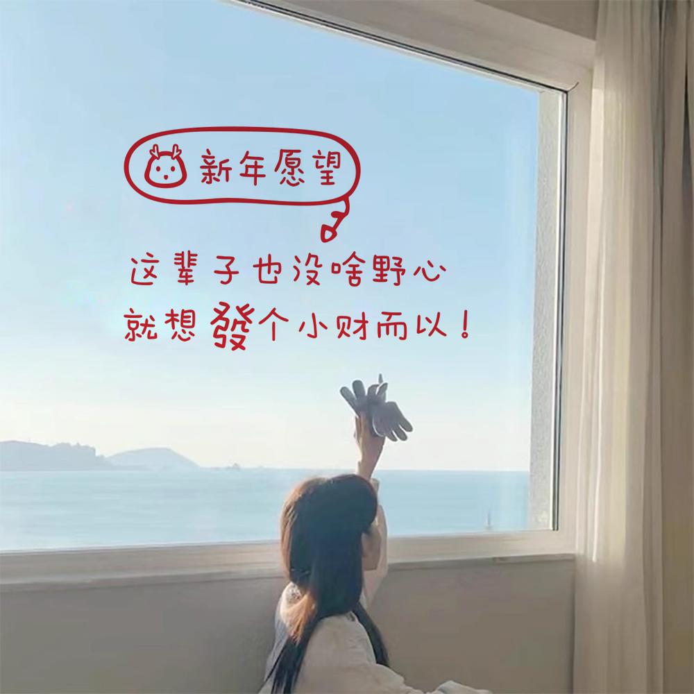 新年愿望发个小财装饰贴纸春节龙年店铺玻璃门贴窗户镜子装饰墙贴
